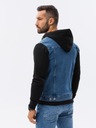 Pánska džínsová bunda katana s kapucňou modro-čierna OM-JADJ-0124 L Dĺžka k bokom