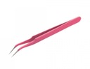 Пинцет острый, изогнутый для ресниц, розовый