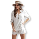 БЛУЗКА ЖЕНСКАЯ, РУБАШКА СВОБОДНАЯ ЛЬНЯНАЯ, ПУГОВИЦЫ, БЕЖЕВЫЙ M