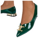 BALERINY LAKIEROWANE DAMSKIE Z OZDOBĄ NA NISKIM OBCASIE WKŁADKA SKÓRA r 36