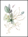 Триптих набор постеров цветы растения графика ботаника зеленый 3 шт. 13x18см