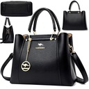 СУМКА ЖЕНСКАЯ КОЖАНАЯ, ЧЕРНАЯ, ЭЛЕГАНТНАЯ СУМКА ИЗ ЭКО КОЖИ, МОДНАЯ