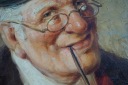 Картина маслом В. Л. Мумберга с изображением мужчины, курящего трубку. Германия, 20 век.