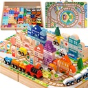 ОГРОМНЫЙ ДЕРЕВЯННЫЙ ЭЛЕКТРОПОЕЗД ПУТЬ ПОЕЗД АВТОМОБИЛЬ ДОРОЖНЫЕ БЛОКИ ГОРОД