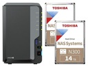 Synology DS224+ 6 ГБ ОЗУ + 2 компьютера Toshiba N300 по 14 ТБ
