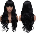 ПАРИК ЖЕНСКИЙ ДЛИННЫЕ ВОЛОСЫ ЧЕРНЫЕ ВОЛНЫ С РЕАЛИСТИЧЕСКОЙ ЧЕЛКОЙ 65 СМ