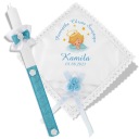 Biała SZATKA i ŚWIECA do Chrztu imię data WZORY