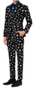 OPPOSUITS Pánsky oblek s kravatou, čierny s bielymi hviezdičkami, vzor 54 L/XL