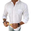 Мужская повседневная льняная рубашка с воротником-стойкой