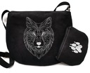 Черная сумка-мессенджер с волком, подростковая сумочка