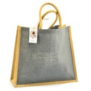 Джутовая сумка для покупок с серой передней частью, 40x35x15см