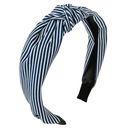 Темно-синяя повязка на голову с белыми полосками, классический узел, узел для волос в виде тюрбана.