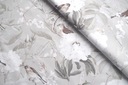 Бархатная ткань с принтом, обивочный материал, цветы, птицы, серые шторы