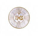 Эмблема IHS для причастия, вышитая атласом из белого золота