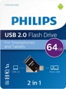 Флеш-накопитель 2 в 1 Philips microUSB, USB 2.0 64 ГБ, OTG