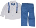 Onno Kids elegantný komplet 116 6 rokov 4dielne nohavice košeľa mucha traky Dominujúca farba modrá