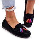 MOKASYNY ZAMSZOWE Z KOKARDĄ I FRĘDZLAMI CZARNE 36