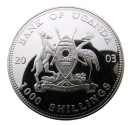 УГАНДА 1000 ШИЛЛИНГОВ 2003 ГОДА GOILLA PROOF 38 мм ТИП 4
