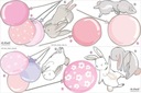 Naklejka na ścianę z uroczymi królikami i balonami dla dzieci różowe Długość 155 cm