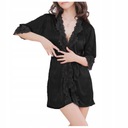 АТЛАСНЫЙ БАННЫЙ КОМПЛЕКТ, кружевные стринги, ЧЕРНЫЙ