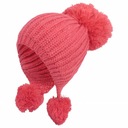 W221G ВЯЗАННАЯ ЗИМНЯЯ ШАПКА С ПОМПОНАМИ, КРАСНАЯ