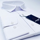 Elegantná vizitka hladká biela PREMIUM pánska košeľa s lycrou SLIM-FIT Model Elegancka & Casual koszula męska z lycrą Slim-fit