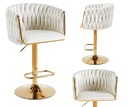 Велюровый табурет ROSA Beige/Gold с плетеной спинкой