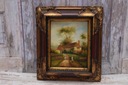 Francúzska dedina - Chata - Typová scéna - Olejomaľba - Zlatý rám 47x42 Šírka produktu 39 cm