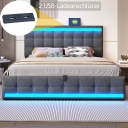 Ліжко з оббивкою Двоспальне ліжко 180x200 см LED USB Гідравліка сірий