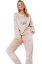 Sladké teplé plyšové dámske pyžamo dlhé na zimu sťahovacie XS béžové EAN (GTIN) 5905616140889