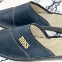 Pánske papuče BOSS koža modrá tmavo modrá ako darček pohodlné papuče Originálny obal od výrobcu fólia