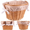 ПЛЕТЕНАЯ ВЕЛОСИПЕДНАЯ КОРЗИНА С БЕЖЕВОЙ ВСТАВКОЙ, ЕМКОСТЬ С РУЧКОЙ И КРЕПЛЕНИЕМ