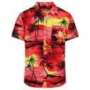 МУЖСКАЯ ГАВАЙСКАЯ РУБАШКА С ПАЛЬМОВЫМИ ЦВЕТАМИ BEACH SEA C1 RED - L