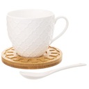 2x ФАРФОРОВАЯ чашка с бамбуковым блюдцем, чайные ложки, набор чашек