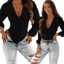 СТИЛЬНОЕ БОДИ С V-ОБРАЗНЫМ ВЫРЕЗОМ, ДЛИННЫМ РУКАВОМ, ЦВЕТА S/M