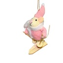 УКРАШЕНИЕ РОЖДЕСТВЕНСКОЙ ЕЛКИ МЫШКА ЛЫЖИ РОЗОВЫЙ И БЕЛЫЙ 11 СМ