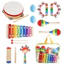 DREWNIANE INSTRUMENTY MUZYCZNE DLA DZIECI W PLECAKU ZESTAW CYMBAŁKI PLECAK