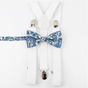 Мужские подтяжки и мужской галстук-бабочка белого цвета с синим узором.