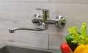 Кухонный смеситель для кухни на стене, длинный серебряный настенный смеситель для кухни