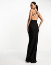 Asos Design NH2 aqx čierne maxi šaty satén odhalený chrbát výrezy L