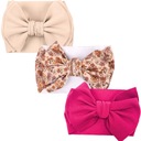 НАБОР ИЗ 3 ШИРОКИХ ЛЕНТ ДЛЯ ДЕВОЧКИ БАНТОВ, ВЕСЕННИЕ БЕЖЕВЫЕ РОЗОВЫЕ ЦВЕТЫ