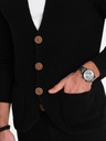 Pánsky štruktúrovaný sveter kardigan s vreckami čierny V1 OM-SWCD-0109 M Dominujúca farba čierna