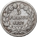 Francja, Ludwik Filip I, 5 franków 1837 A Rok 1837