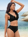 SHEIN ЖЕНСКИЙ КУПАЛЬНИК ИЗ ДВУХ ЧАСТЕЙ С ОРУШАМИ, ЧЕРНЫЙ L 802