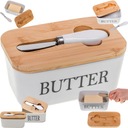 ФАРФОРОВАЯ КЕРАМИЧЕСКАЯ МАСЛЕНКА С НОЖОМ ДЛЯ МАСЛА С БАМБУКОВОЙ СВЕРХУ