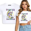Krótka Koszulka Damska Unicorn RZYGAM TĘCZĄ Wz - L