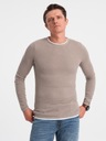 Bavlnený pánsky sveter s okrúhlym výstrihom studená béžová V9 OM-SWSW-0103 S Model OM-SWSW-0103