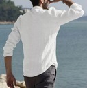 Мужская белая льняная рубашка на пуговицах с длинным рукавом и воротником