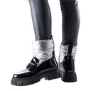 Лакированные зимние ботинки черно-серебристого цвета, размер 38.