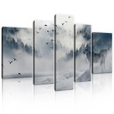 ИЗОБРАЖЕНИЕ ИЗ 5 ЧАСТЕЙ ВОЛК ЛЕСНЫЕ ДЕРЕВЬЯ СОВРЕМЕННОЕ НА ХОЛСТЕ НА СТЕНЕ БОЛЬШОЕ 170x100